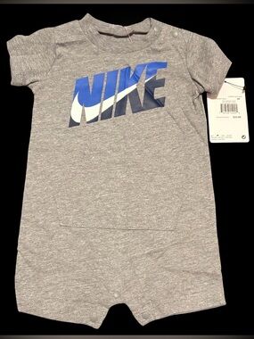 Nike Heather Gray Short-Sleeve Baby Romper with Blue Logo